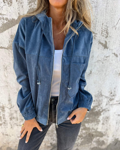 Ella | Stylish Corduroy Hoodie Jacket with Zipper for a Trendy Look
