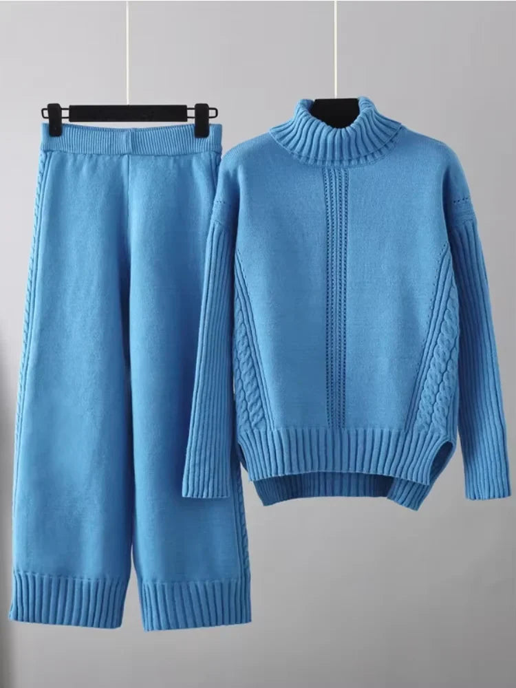 Scarlett | Chic High-Neck Knit Sweater & Loose Pants Set